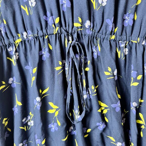 NWT Loft Floral Dress Womens XS Ruffle Flutter Knee Length Navy Romantic Pretty - Picture 5 of 13